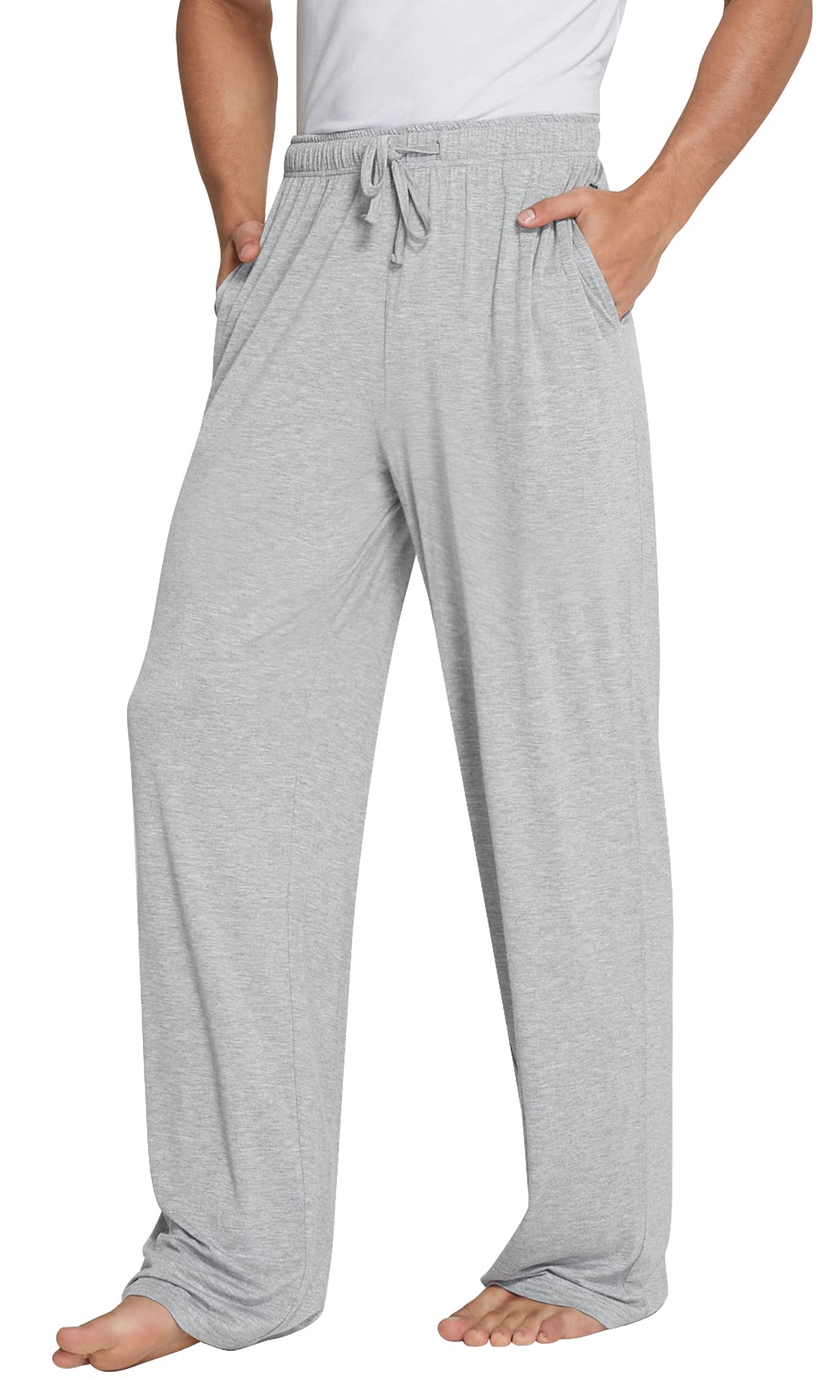 WiWi Bamboo Viscose Pajama Pants for Men Tall Sleep Bottoms Big Warm Long Pj Lightweight Lounge Sweatpants S-XXL, Light Heather Grey, Large