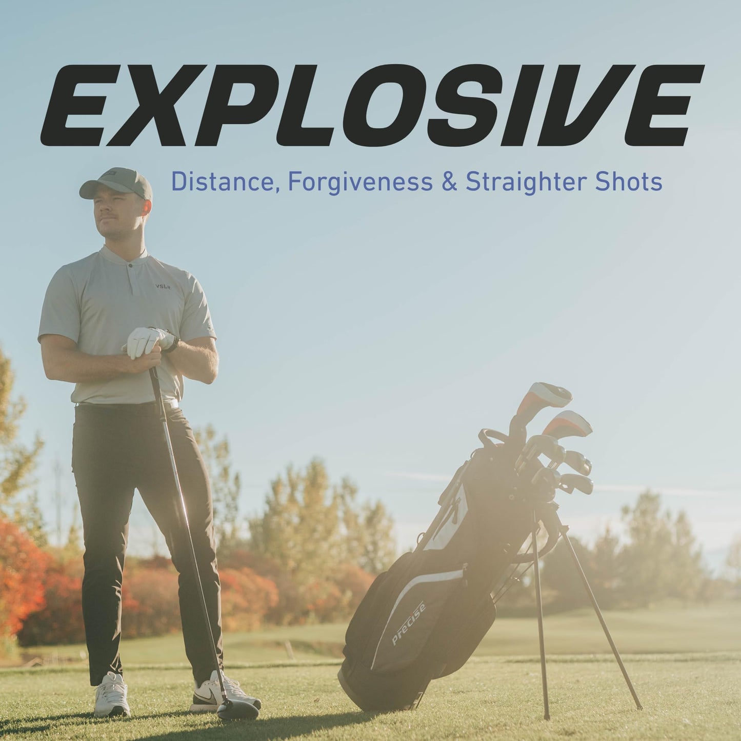 Precise M5 Golf Clubs Set for Men | Lighweight Graphite & True Temper Stainless Steel Shafts w/Precise Alignment Putter & Stand Bag | Left/Right Hand Options & Regular/Tall Complete Golf Club Sets