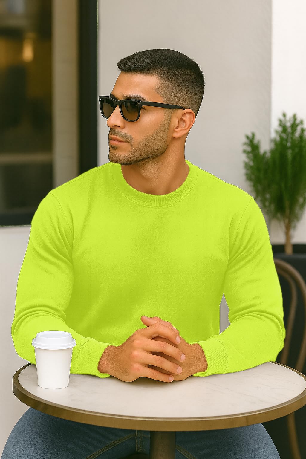 JustBlanks Fleece Sweatshirt for Men Tall Men’s Sweatshirt Crewneck Sweatshirt Relaxed-Fit Pullover Sweatshirt - Safety Green - 3XLT