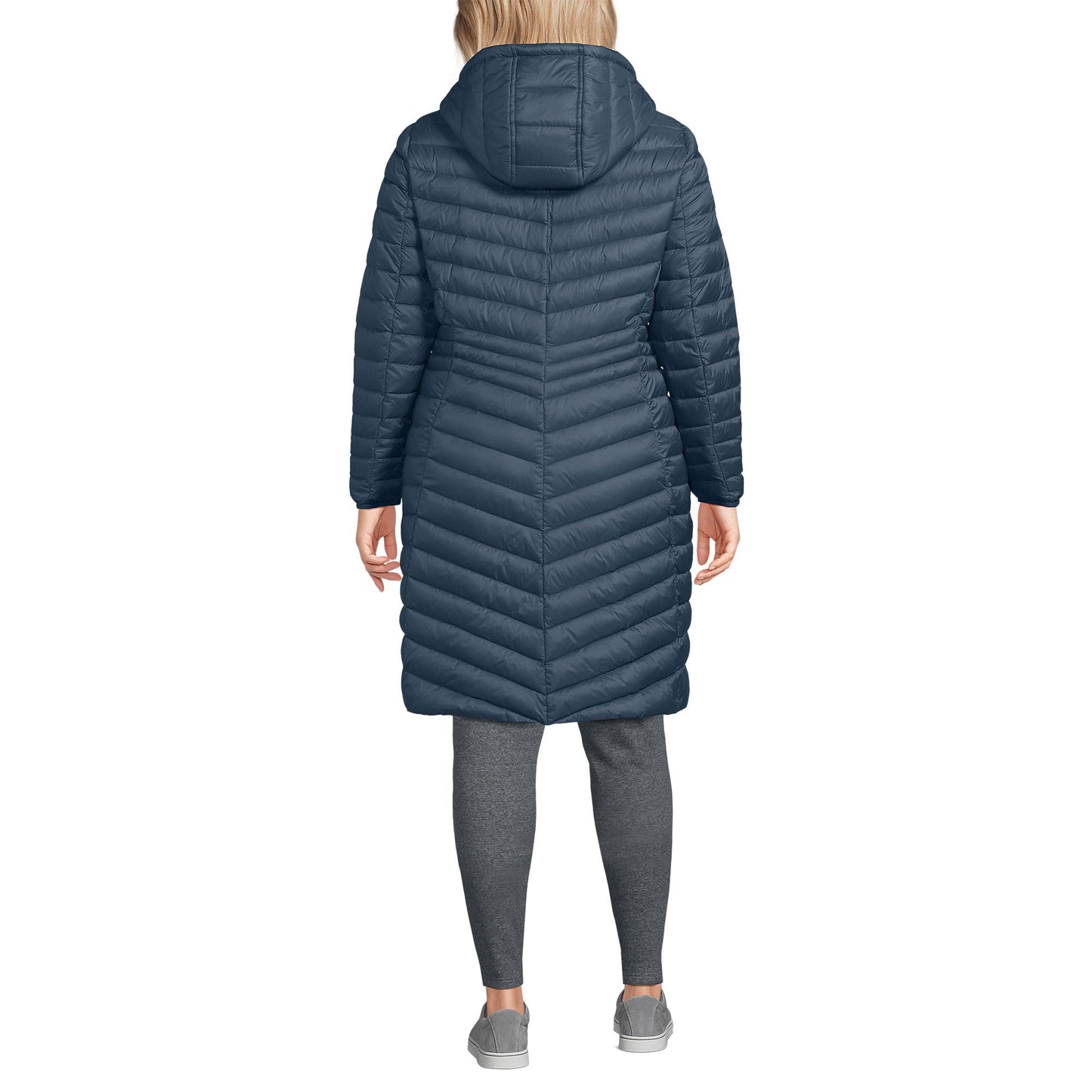 Lands' End Womens Packable Chevron Wanderweight Down Coat Vintage Blue Tall X-Large