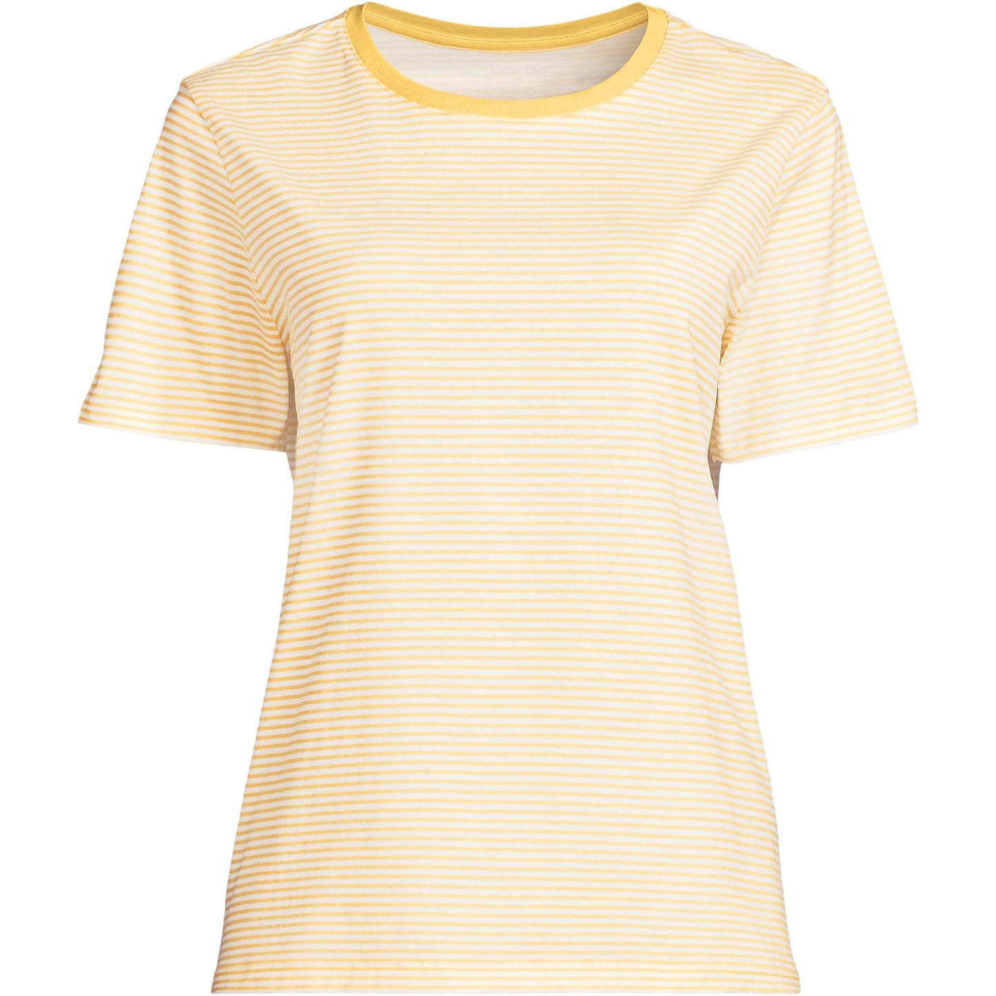 Lands' End Womens Short Sleeve Relaxed Supima Cotton Crew Neck T Shirt Simply Yellow Micro Stripe Tall Large