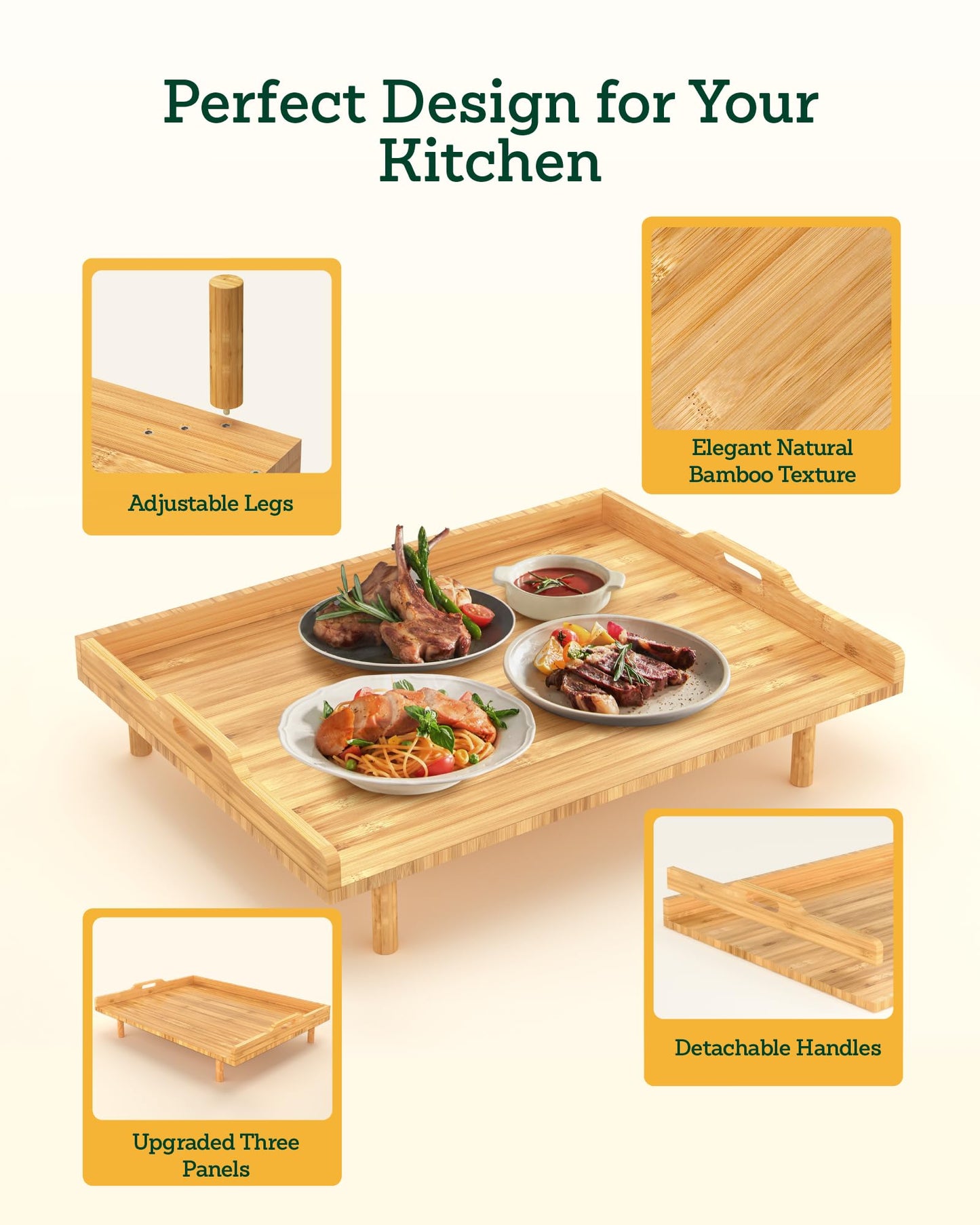 Gas Stove Cover with Extra Large Cutting Board, 29"L x 22"W Bamboo Noodle Board with Handles and Adjustable Legs for Electric or Gas Top, Counter Space, Sink Cover, or RV Protector