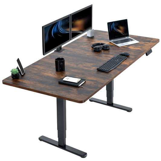 VIVO Electric 71 x 36 in Dual Motor Rustic Sit Stand Desk, Memory Height Adjustment, 2B Series, Vintage Brown Top Black Frame, DESK-KIT-2B7N-36 - 50.3" Max Height