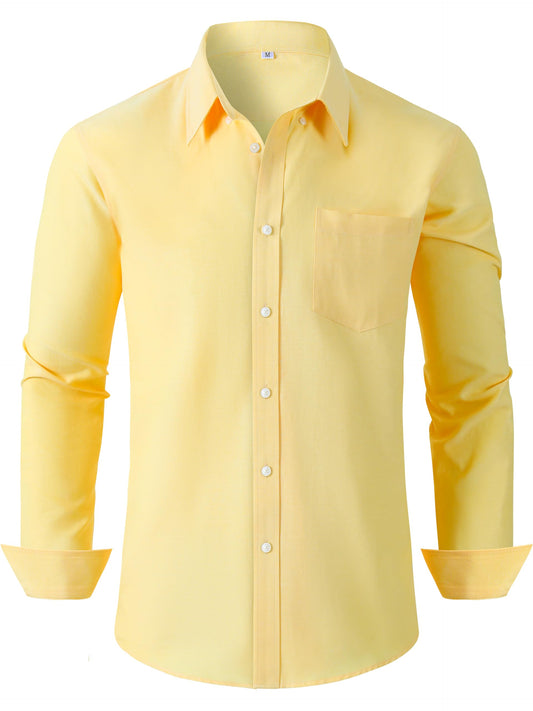 GIANZEN Mens Light Pastel Yellow Shirt Long Sleeve Dress Men Shirts for Oxford Untucked Men's Button Down Up Big and Tall Light Yellow Size XXXXL Tall