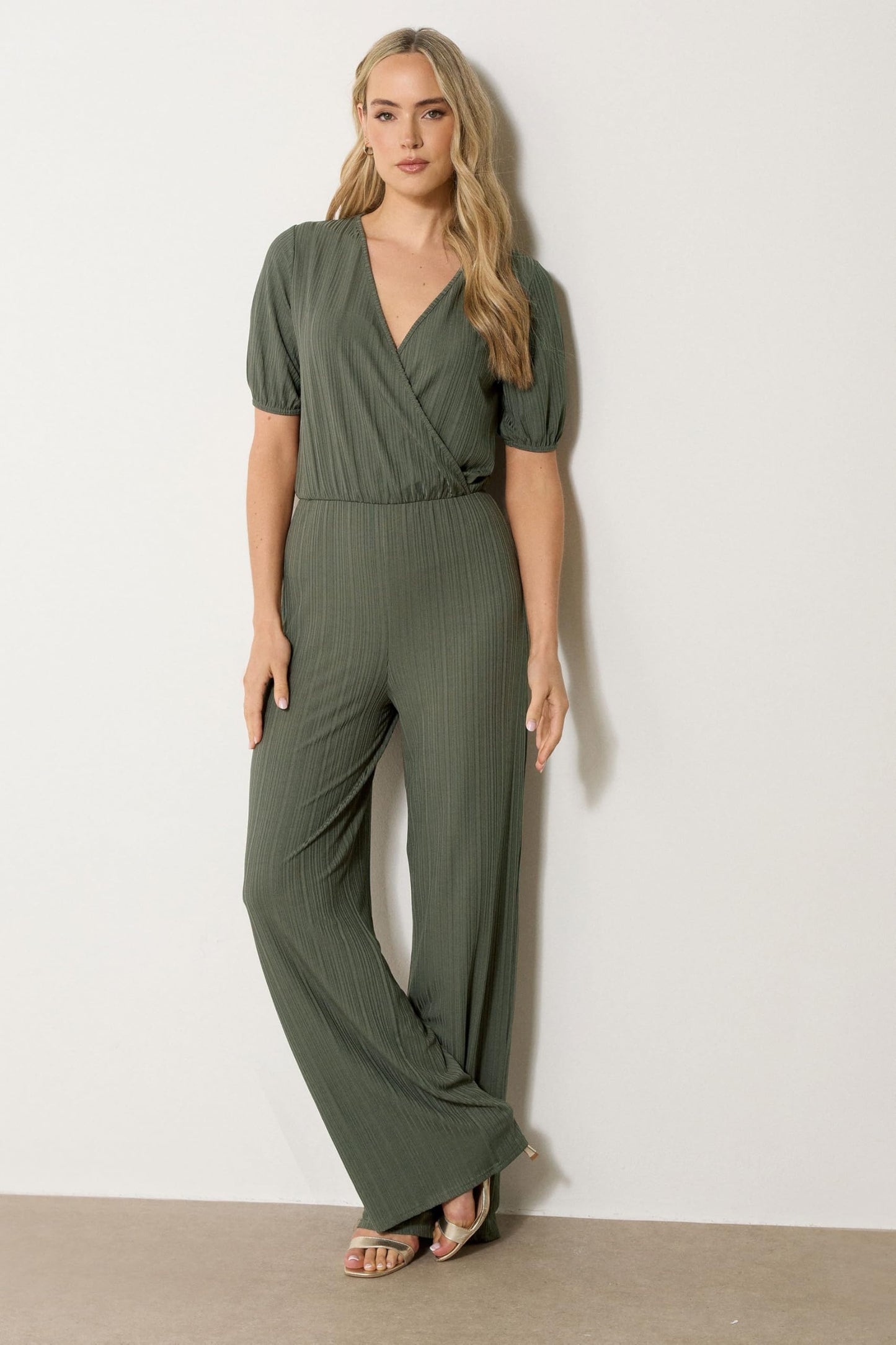 Long Tall Sally Lts Tall Ribbed Wrap Jumpsuit Khaki 16