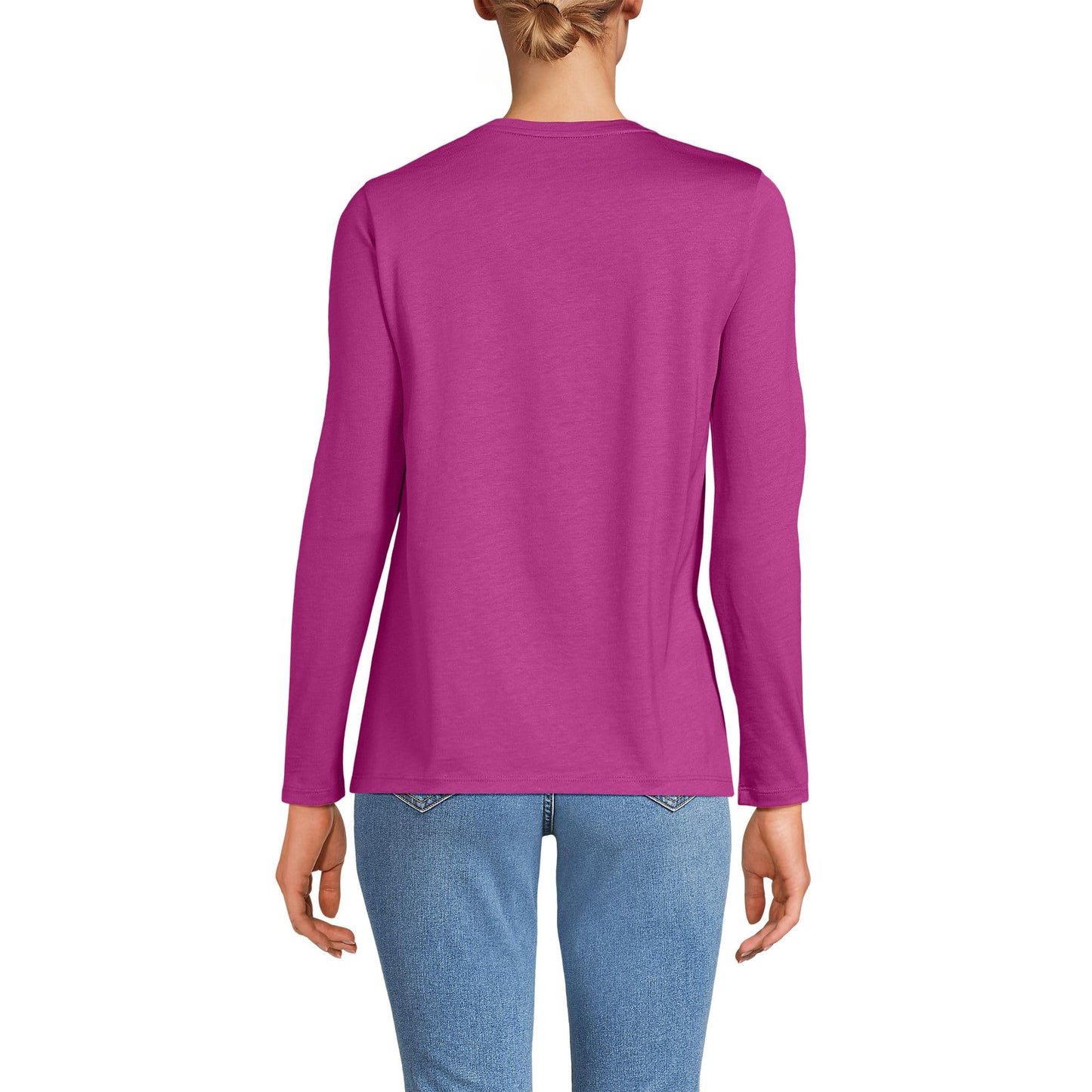Lands' End Womens Long Sleeve Relaxed Supima Cotton Crew Neck T Shirt Light Raspberry Sorbet Tall Large