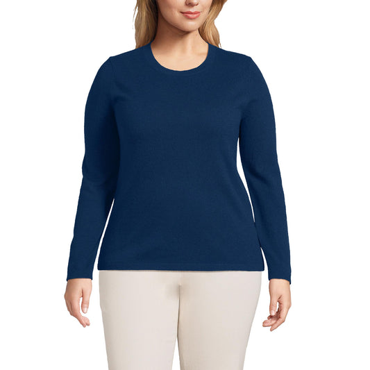 Lands' End Womens Cashmere Sweater Deep Sea Navy Tall Medium