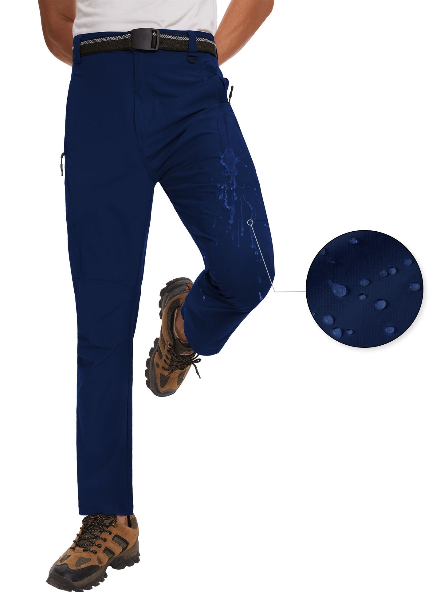 SEVEGO 30"/32"/34"/36" Inseam Men's Tall Hiking Pants Quick Dry Outdoor Waterproof Fishing Cargo Pants with Belt 5 Pockets 38" Navy Blue M