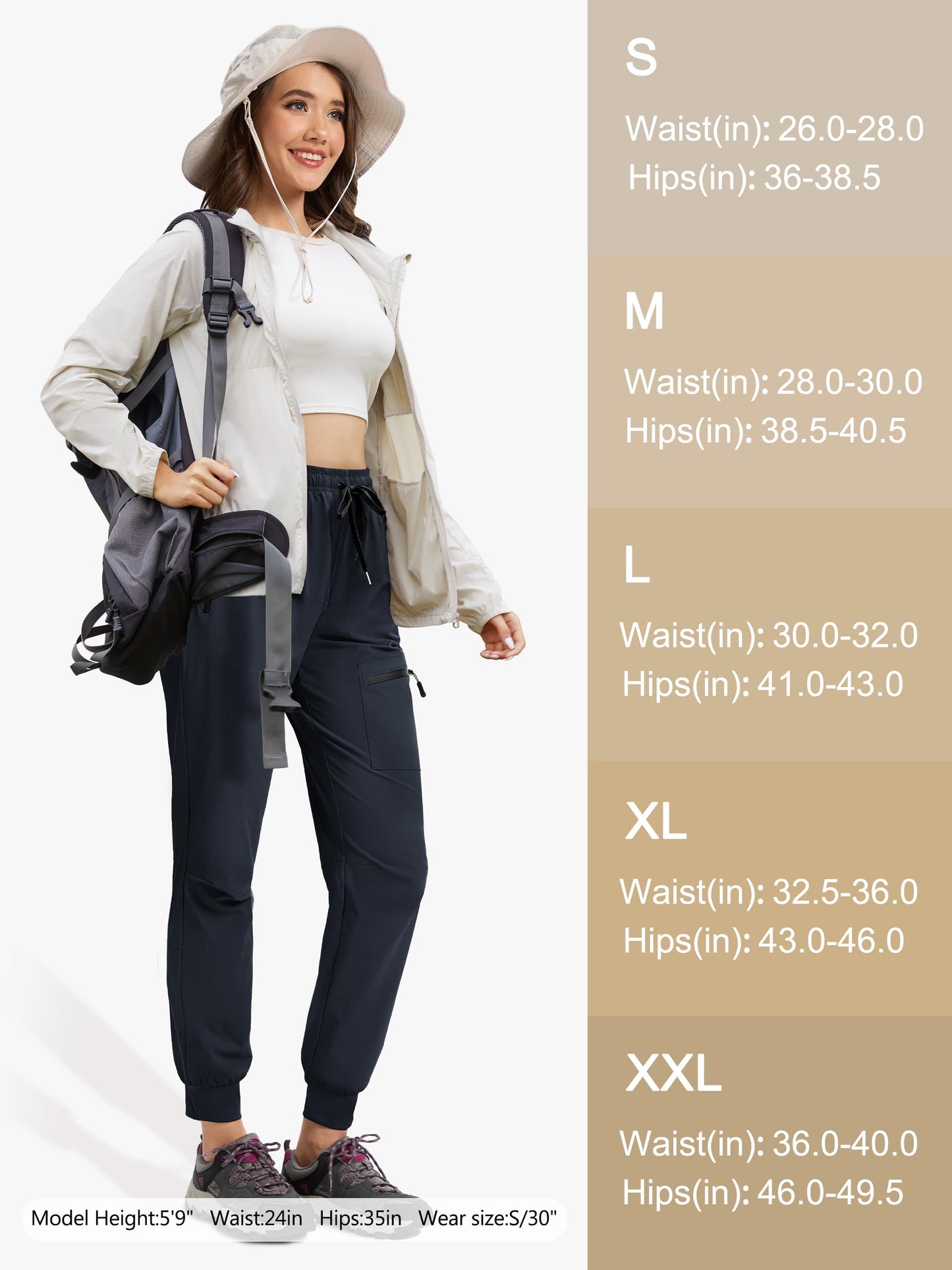 Tallemon Womens Tall Hiking Pants 30/32/34 Inseam Lightweight Joggers Quick Dry 4 Pockets Travel Athletic Cargo UPF50+ 34" Navy Blue Small