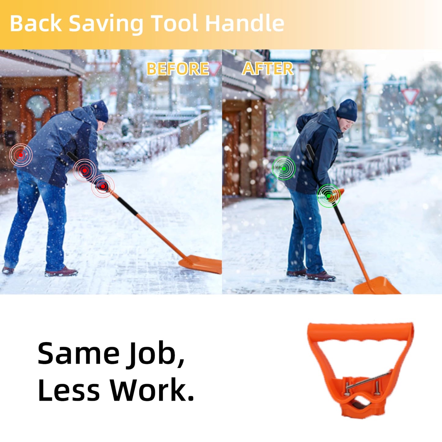 Snow Shovel for Driveway 69 Inch Portable Shovel with Back-Saving Tool Handle Adjustable Large Capacity Snow Shovel for Car Multifunctional Shovel for Cars Garden Farm, Orange