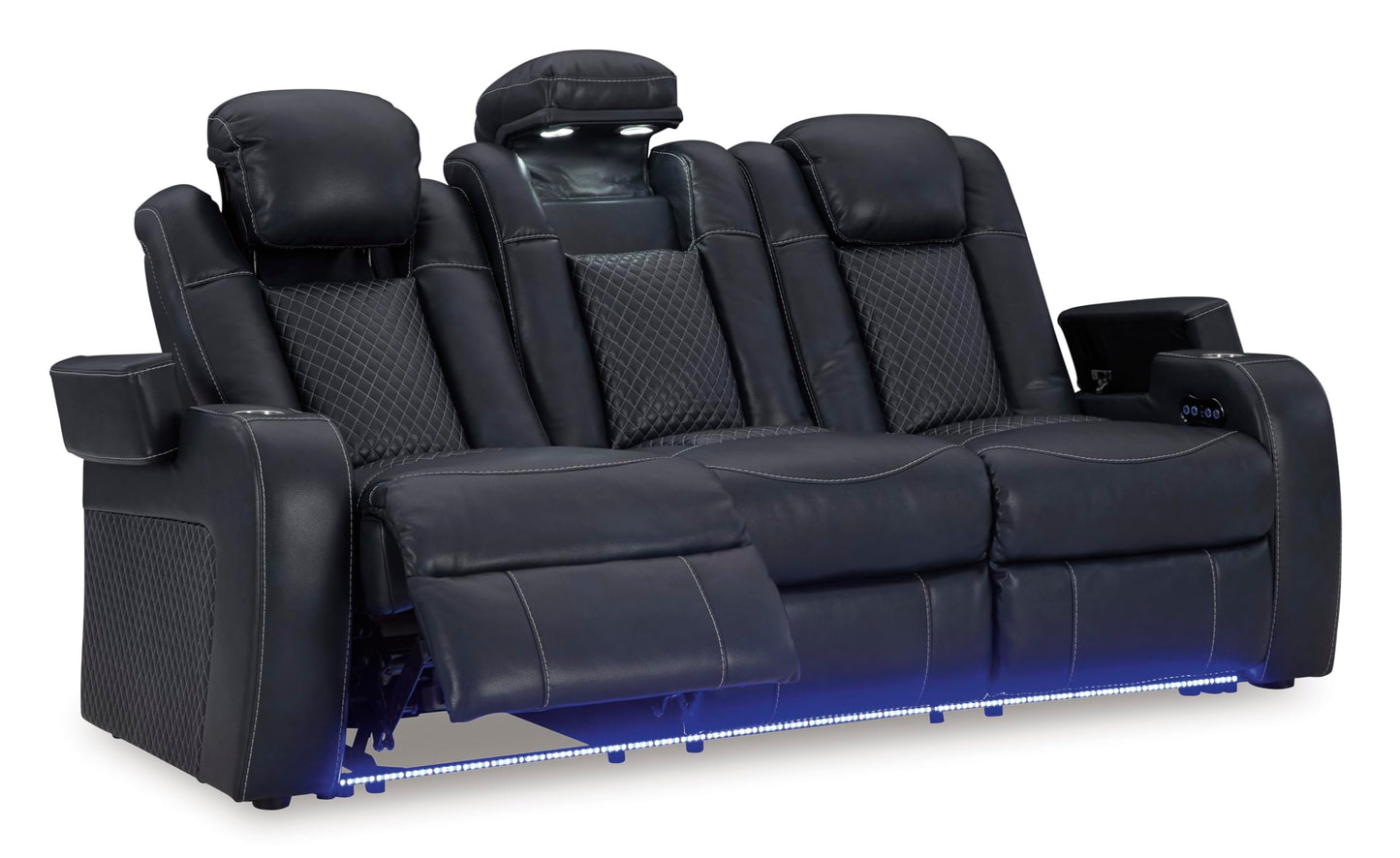 Signature Design by Ashley Fyne-Dyme Contemporary Power Reclining Sofa with USB Charging Ports and Adjustable Headrest, Blue