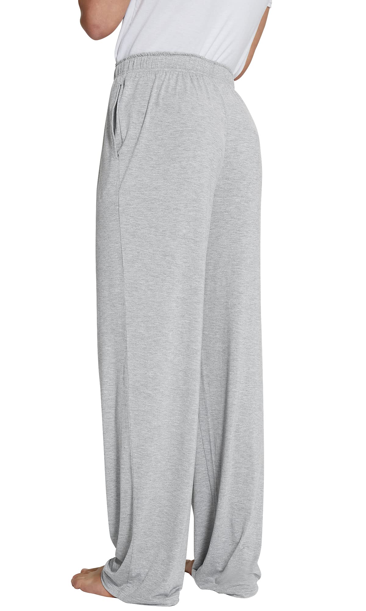 WiWi Bamboo Viscose Pajama Pants for Men Tall Sleep Bottoms Big Warm Long Pj Lightweight Lounge Sweatpants S-XXL, Light Heather Grey, Large