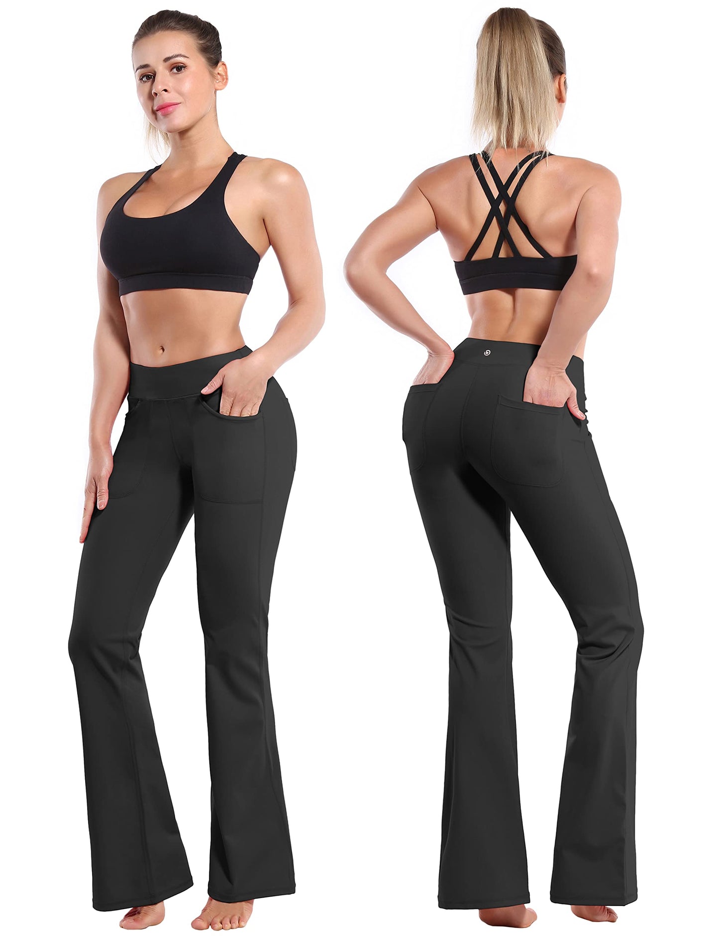 BUBBLELIME 29"/31"/33"/35" 4 Styles Women's High Waist Bootcut Yoga Pants - Out Pockets_Black L-35 Inseam(1)