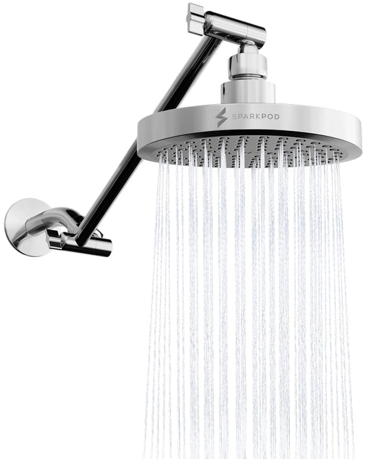 SparkPod Round Rain Shower Head with Extension Arm - Height Adjustable Shower Head with High Pressure Performance - Easy 1-Minute Installation (11" Arm Extension, Luxury Polished Chrome)