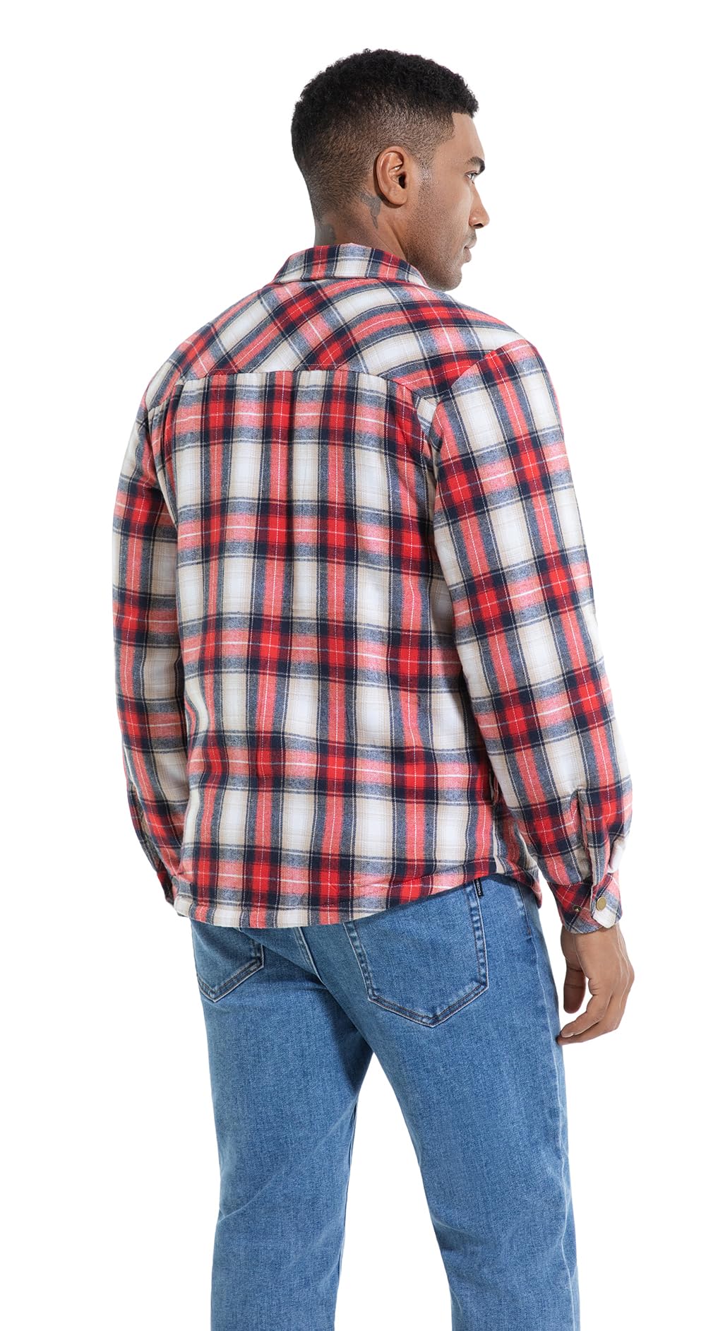 Puwasa Men's Flannel Jackets Sherpa Lined Side Pocket Shirt Jacket Plaid Button Up Camp Night Coat with Pocket Red X-Large Tall