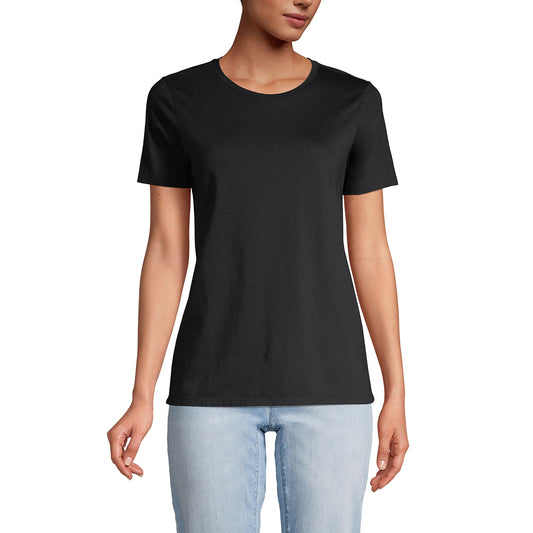 Lands' End Womens Short Sleeve Relaxed Supima Cotton Crew Neck T Shirt Black Tall Large