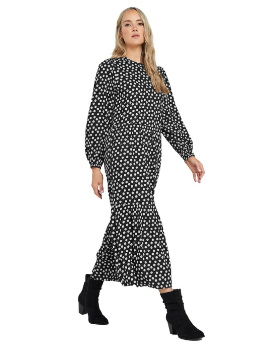 Long Tall Sally LTS Tall Spotted Smock Dress Black 14