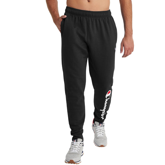 Champion Men's Fleece Joggers, Sweatpants, Standard Fit, Midweight, C, Available in Regular and Big, Black-Classic Script Logo, 3X-Large Tall