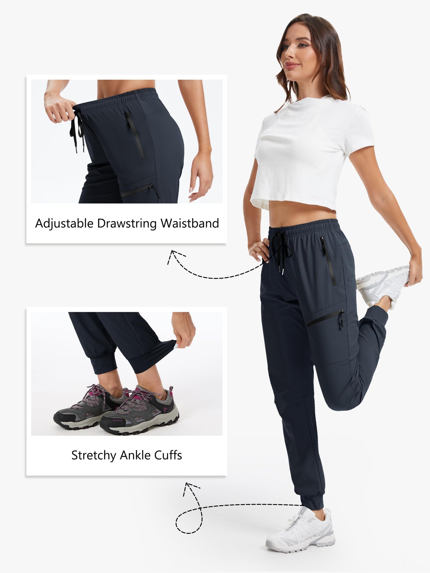 Tallemon Womens Tall Hiking Pants 30/32/34 Inseam Lightweight Joggers Quick Dry 4 Pockets Travel Athletic Cargo UPF50+ 34" Navy Blue Medium