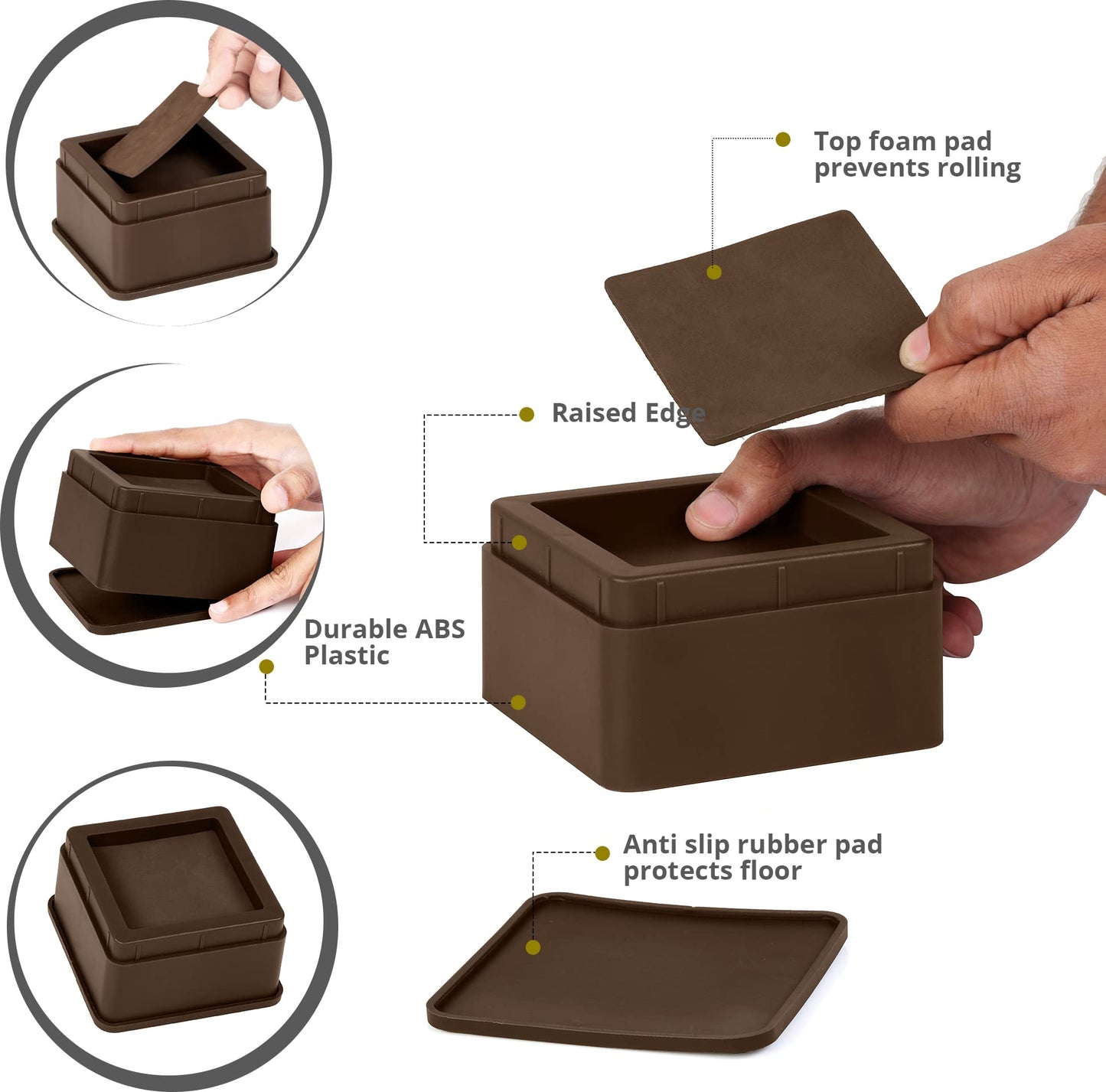 Utopia Bedding Bed Risers 2 Inch - Pack of 8 - Adjustable Furniture Risers 2 & 4 inch - Anti Slip Foam & Rubber Pad - Stackable Beds Lifts Heavy Duty for Sofa, Bed, Table, Couch & Chair (Brown)