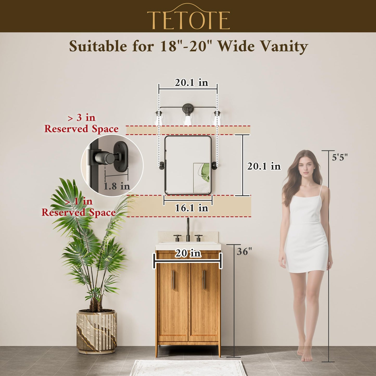 Up-titling Mirror for Bathroom - Metal Framed, Modern Farmhouse Beveled Rounded Corner