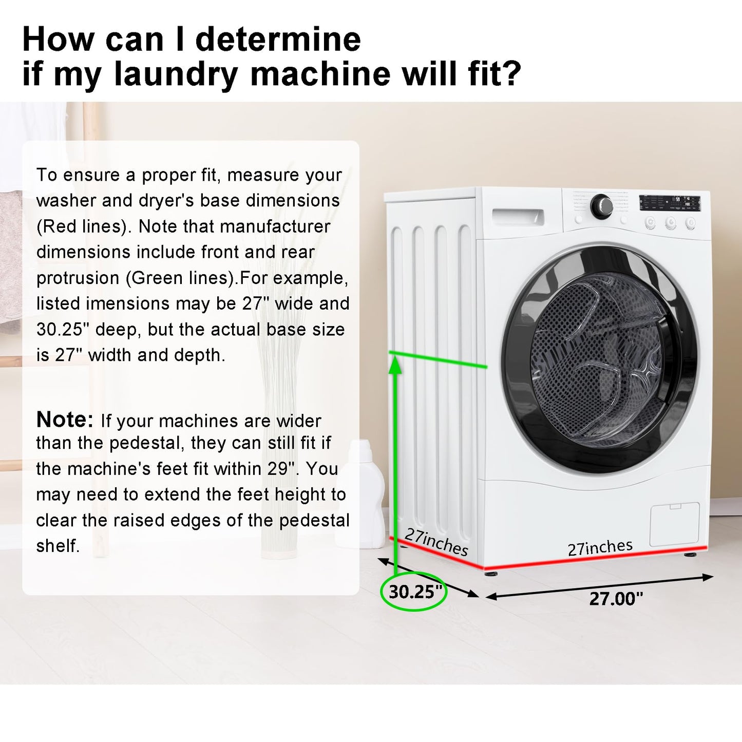 GDLF Laundry Pedestal Heavy Duty Metal Washer and Dryer Stand 29" Universal Fit Anti-Vibration Washing Machine Stand with Laundry Basket Shelf and Built-in Drain Pan + Hose,770 LBS Capacity,White