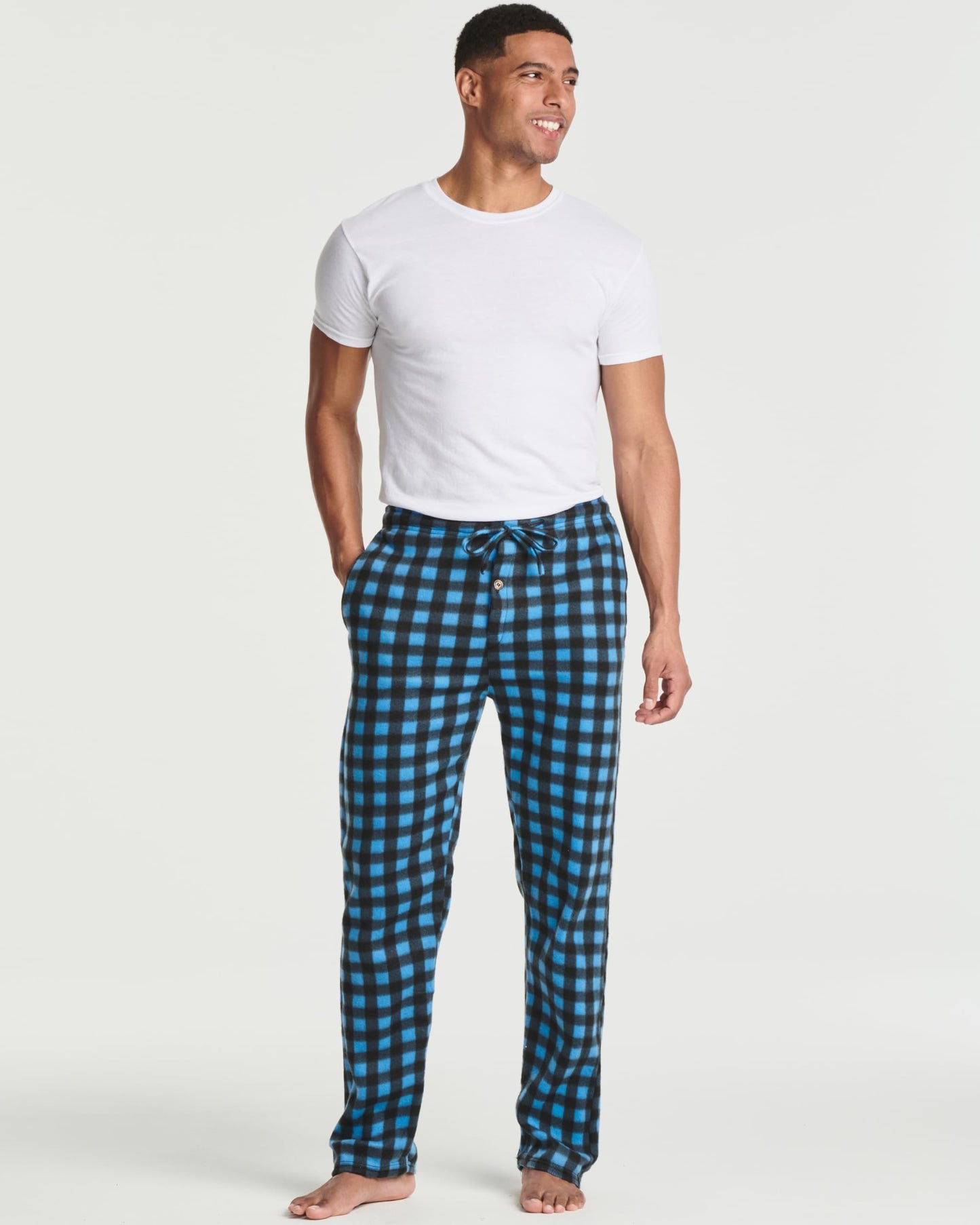 Real Essentials 3 Pack: Mens Fleece Plaid Pajama Pants - Lounge Pajama Bottoms - Set 7, 4X Tall