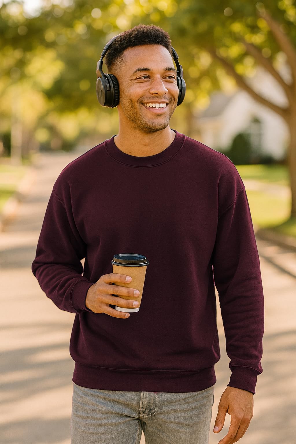 JustBlanks Fleece Sweatshirt for Men Tall Men’s Sweatshirt Crewneck Sweatshirt Relaxed-Fit Pullover Sweatshirt - Maroon - XLT