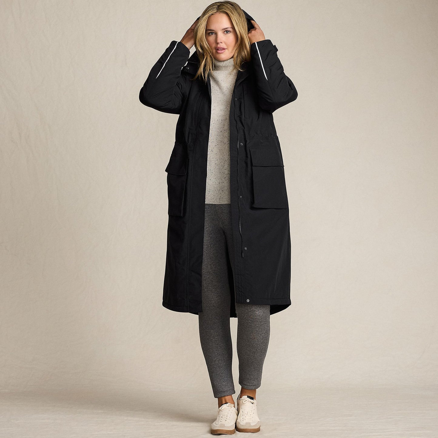 Lands' End Womens Squall Stadium Insulated Coat Black Tall Large