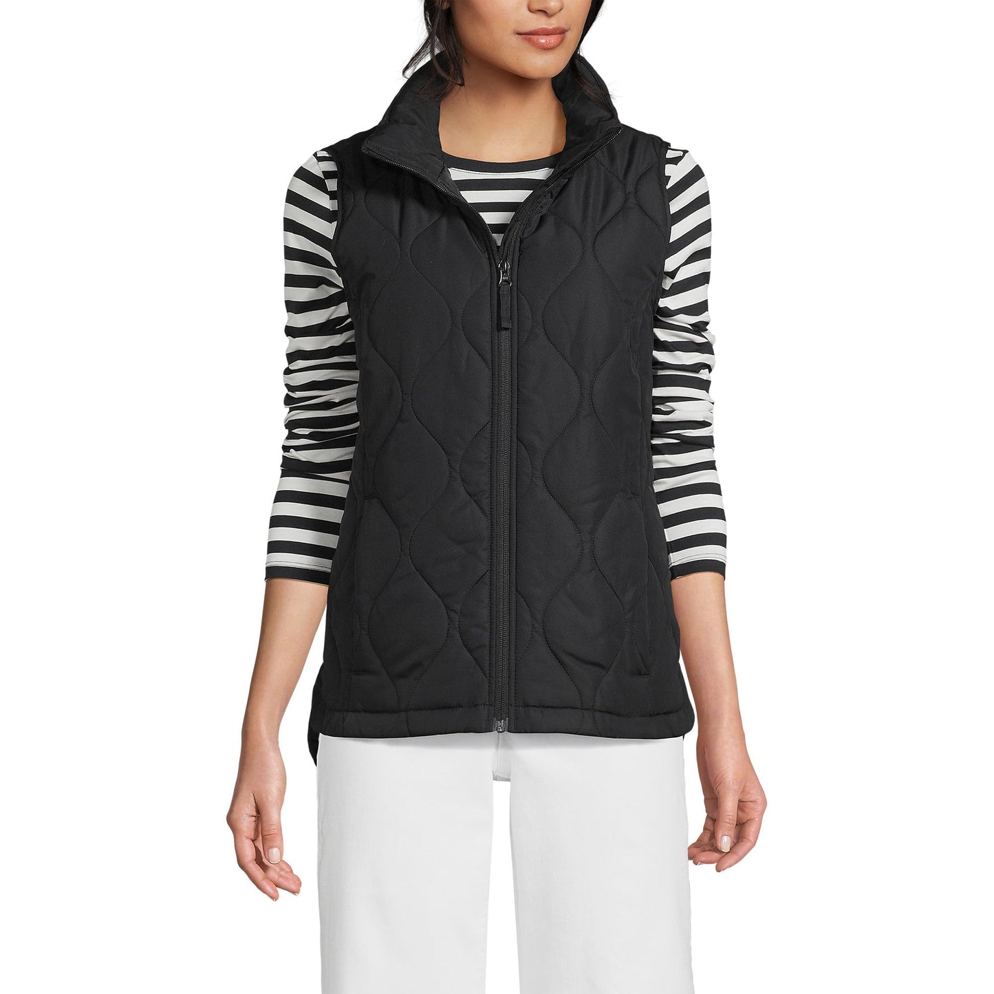 Lands' End Womens FeatherFree Onion Quilted Insulated Vest Black Tall Small