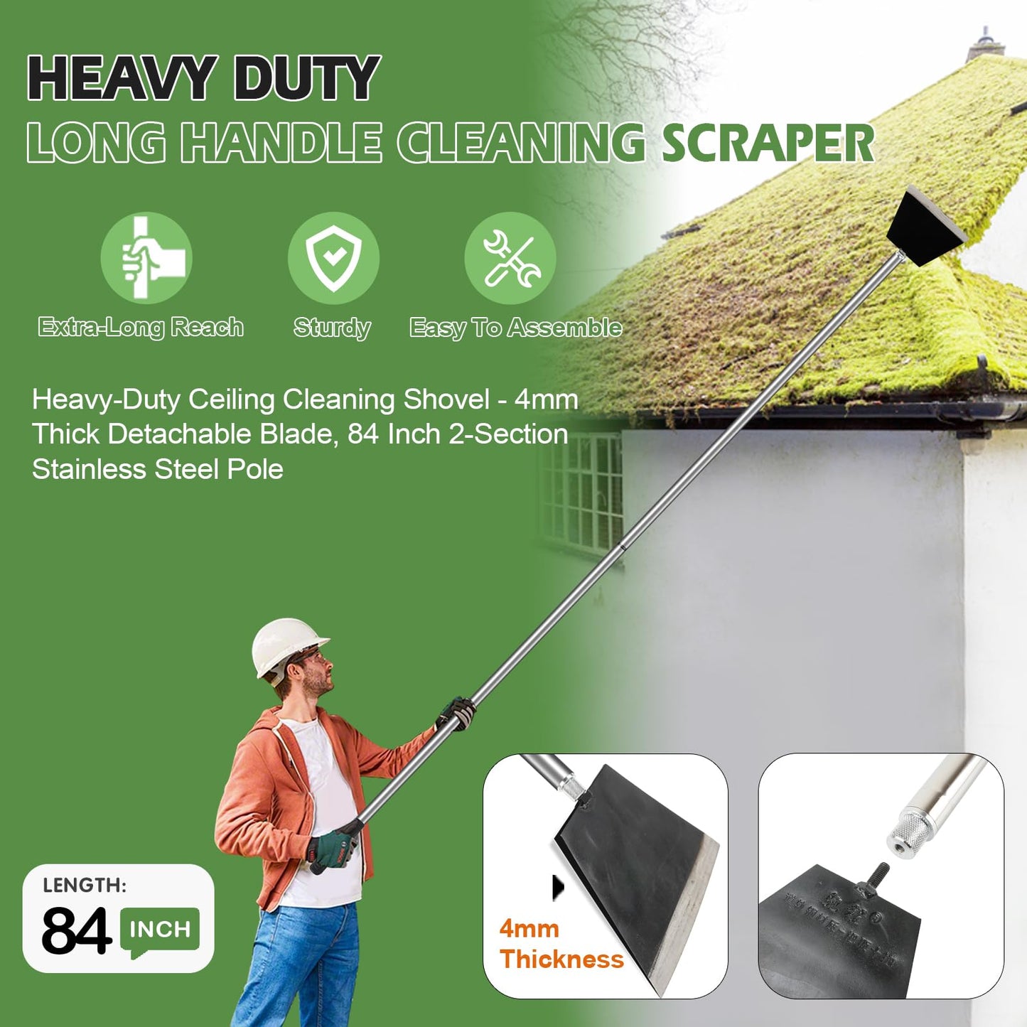 Smarkey 84" Garden Shovel Cleaning Floor Scraper, Weed Removal Tool, Long Handle with Heavy Duty Sharp Blade for Ice Roof Back Yard Sidewalk Grass Walls Glass Tile Painting Stripping Tools