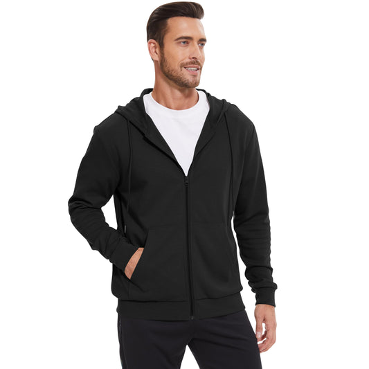 LETAOTAO Lightweight Hoodie Men Zip Up Hooded Sweatshirt Thin Slim Fit Jacket Available in Regular & Tall Sizes(Black,Tall-M)