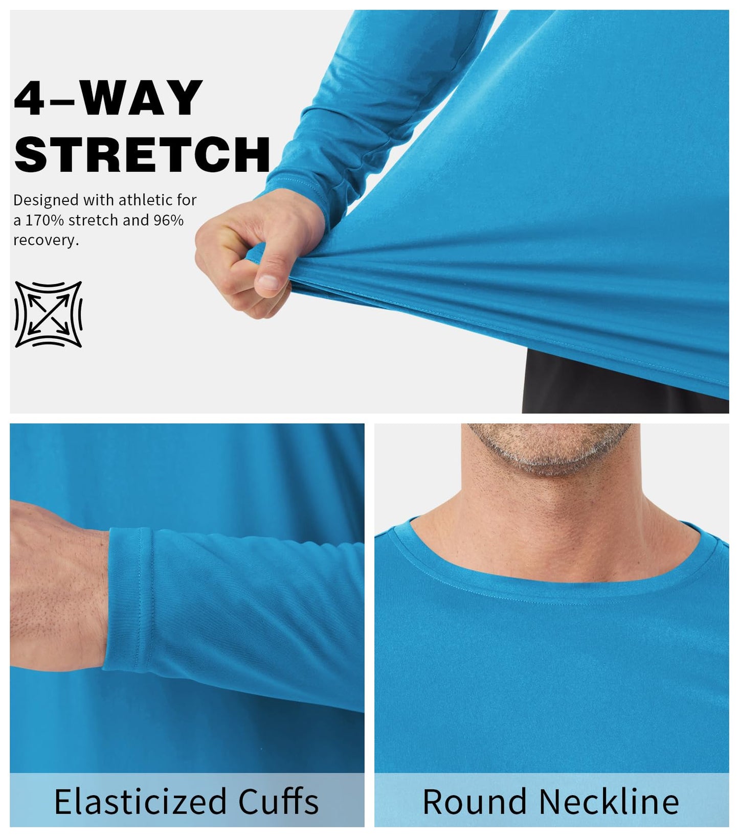 Men's Tall Rash Guard Long Sleeve T Shirts - UPF 50+ Sun Protection Tee Shirt for Fishing, Swim, Hiking
