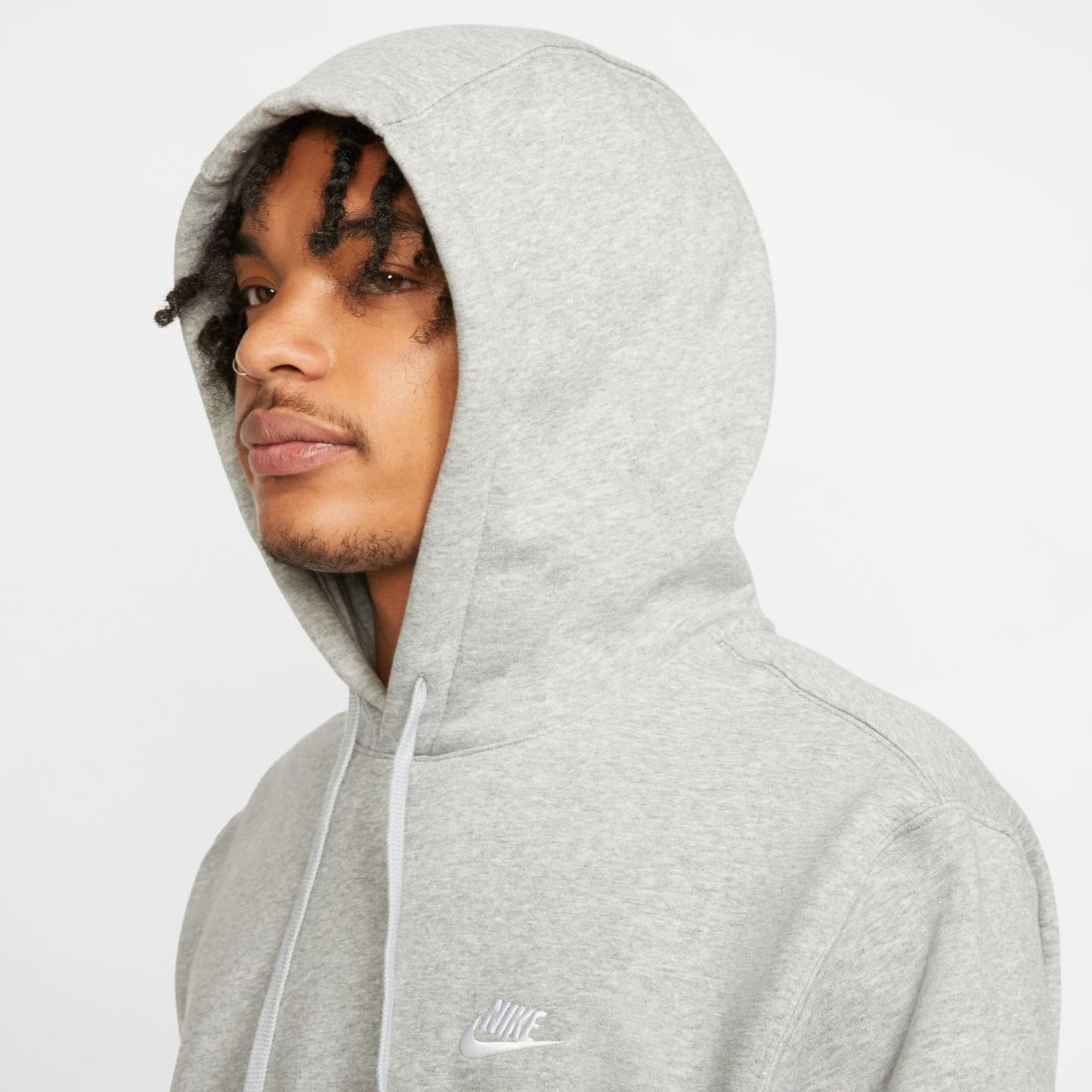 Nike Pull Over Hoodie, Dark Grey Heather/Mattelic Silver/White, Small-T
