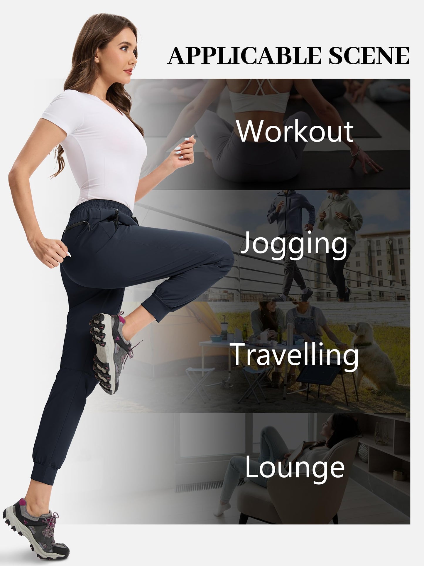 Tallemon Womens Tall Hiking Pants 30/32/34 Inseam Lightweight Joggers Quick Dry 4 Pockets Travel Athletic Cargo UPF50+ 34" Navy Blue Small