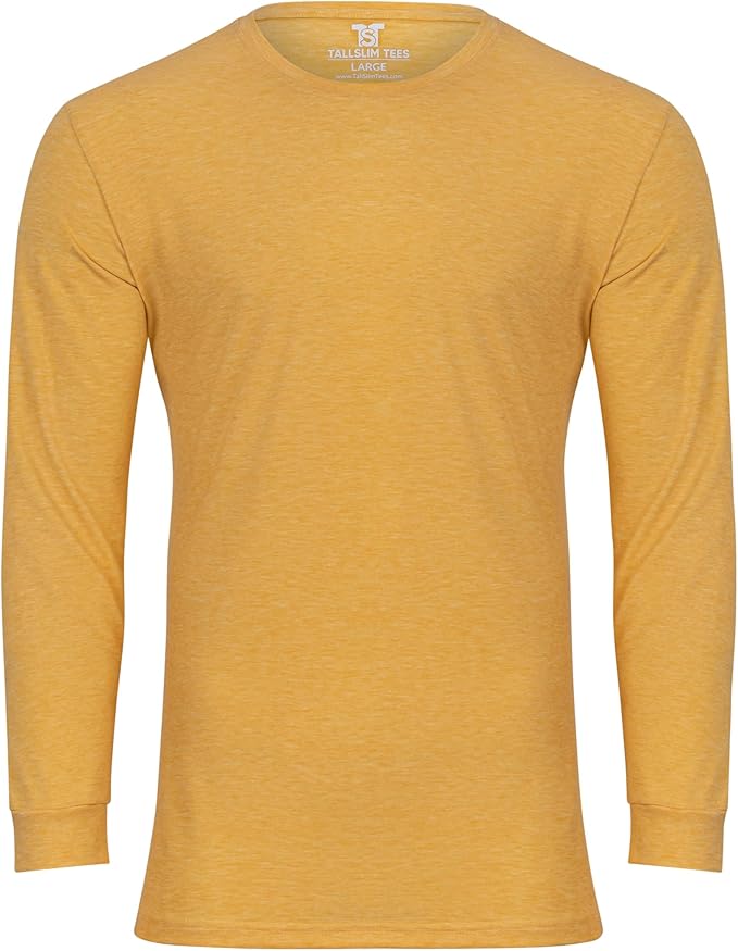 Men's Tall Slim-Fit Long Sleeve Crewneck T-Shirt, Super Soft Poly Blend Long Tee (Tall, Small, Black)