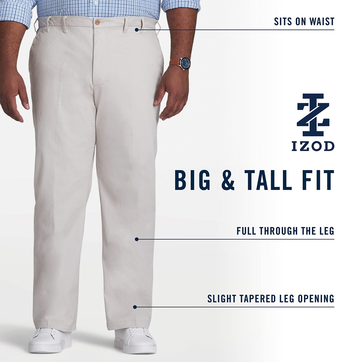 IZOD Men's Big and Tall Performance Stretch Flat Front Pant, Smoked Pearl, 40 36