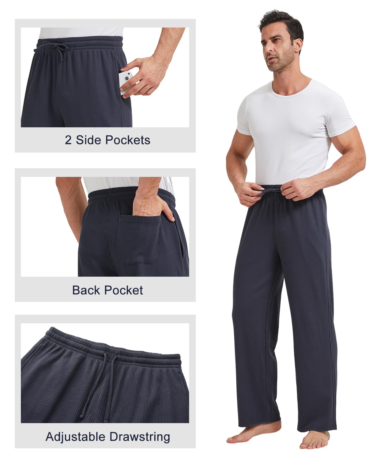 TTZ 34/36 Inseam Mens Tall Pajama Pants Waffle Pj Lounge Sleep Pants for Tall Men-MT