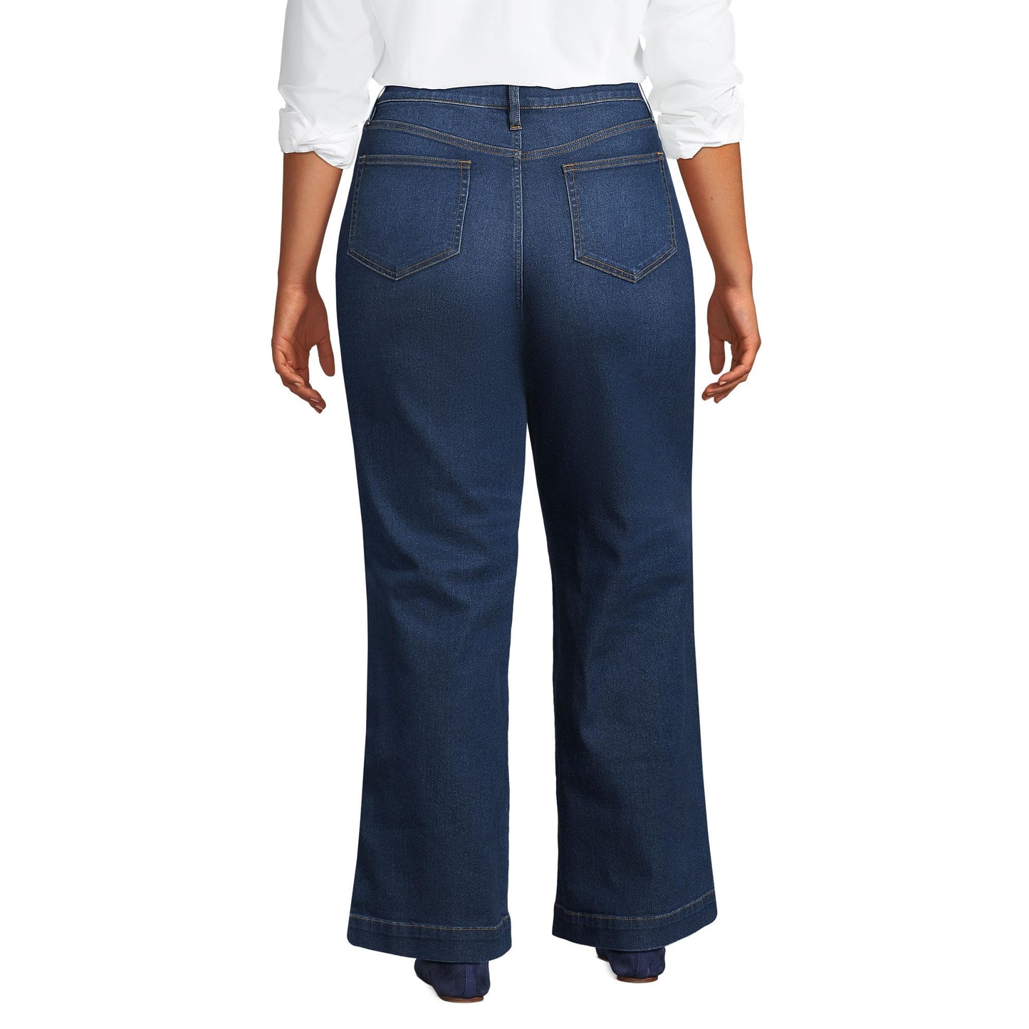 Lands' End Womens Recover HR Wide Leg Blue Jeans Royal Indigo Regular 10 32