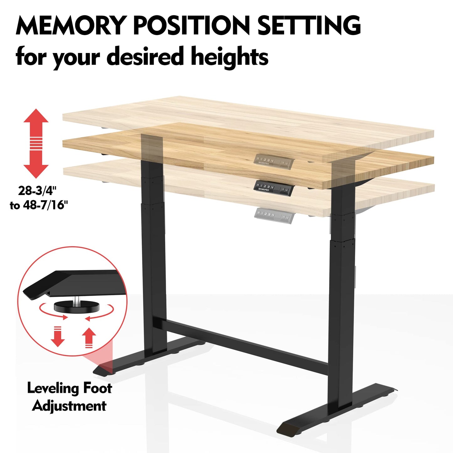 WORKPRO Dual Motor 48" Electric Height Adjustable Workbench, 500 LBS Load Capacity 48"x24" Wooden Top and Memory Keypad, Work Table for Workshop, Garage, 28-3/4" to 48-7/16 Lift Range