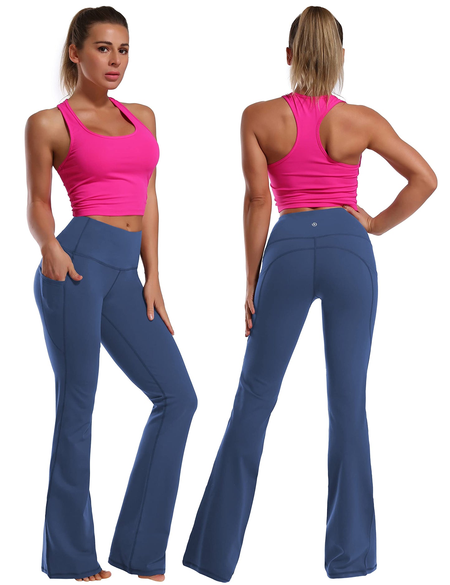 BUBBLELIME 29"/31"/33"/37" 4 Styles Women's Bootcut Yoga Pants Tummy Control - Side Pockets_PURPLISHBLUE M_37" Inseam