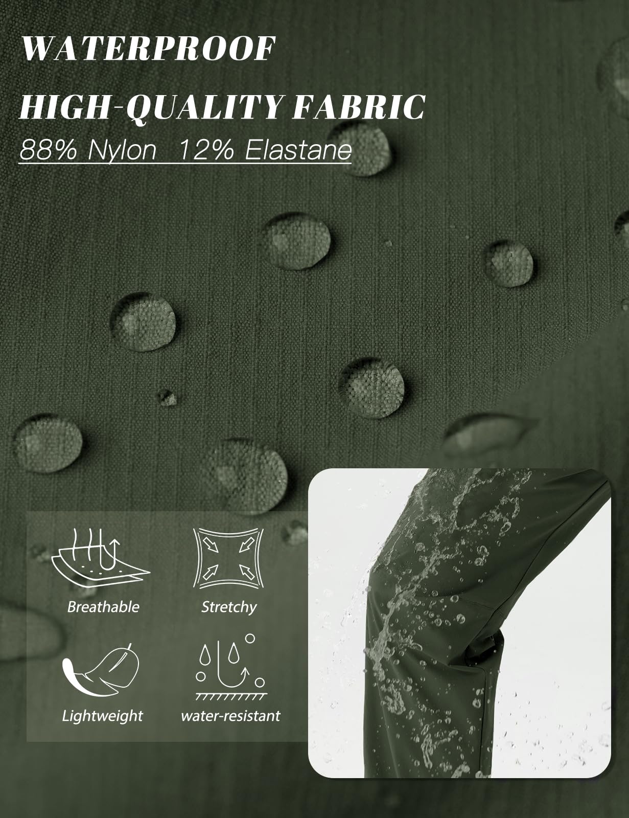 SEVEGO Womens Hiking Pants Tall Inseam 34" Athletic Cargo Pants Lightweight 4 Zipper Pockets Water Resistant Elastic Waist, Green, M