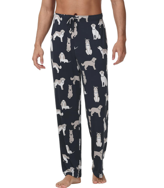 WiWi Bamboo Viscose Pajama Pants for Men Tall Sleep Bottoms Big Warm Long Pj Lightweight Lounge Sweatpants S-XXL, Dog, Small