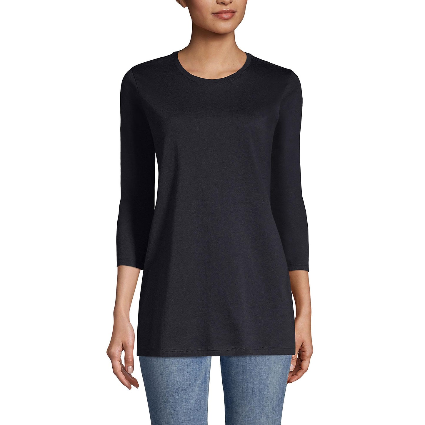Lands' End Womens 3Q Cotton Supima Crew Neck Tunic Black Tall Large
