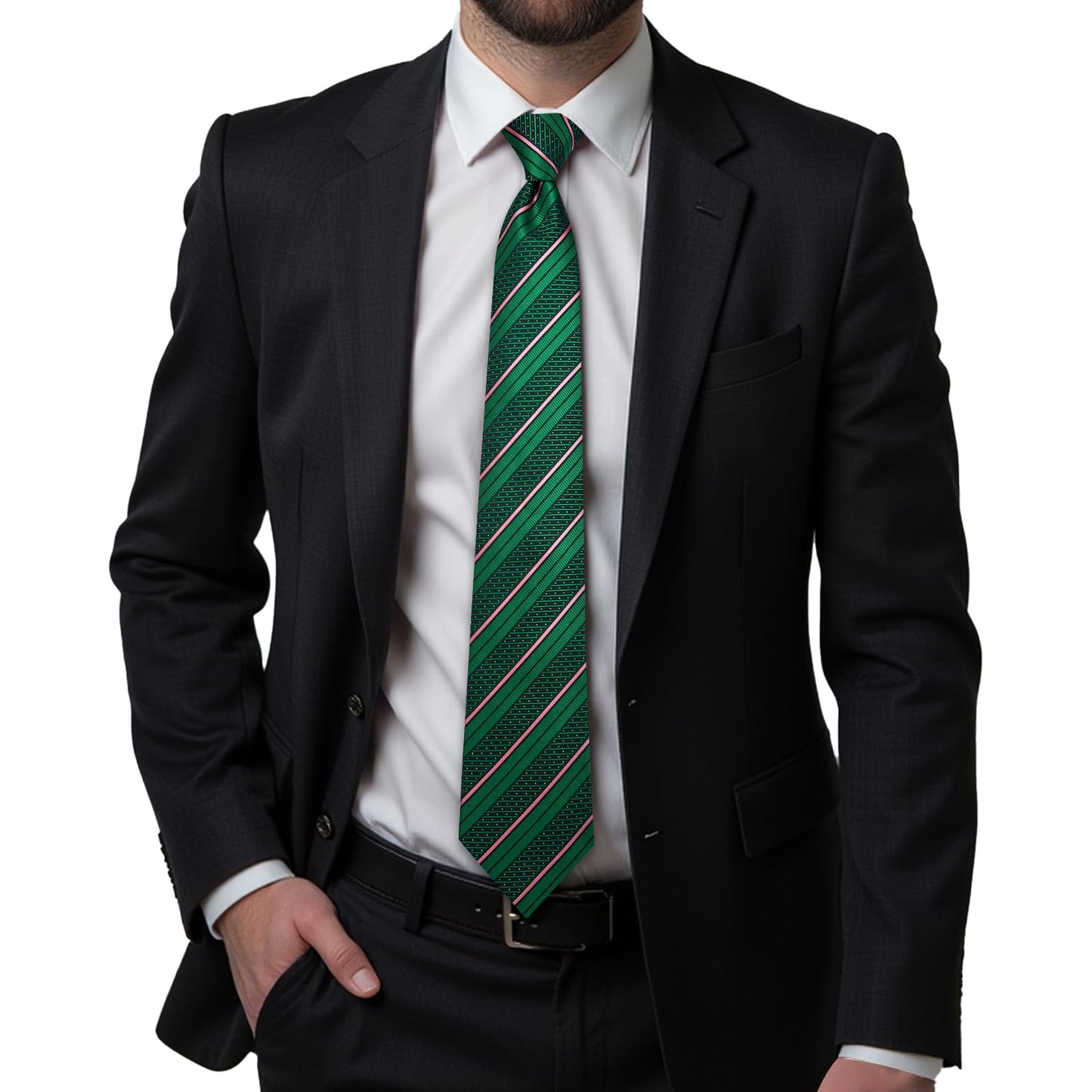 Hi-Tie Green and Pink Ties for Men 70'' Men's Extra Long Ties Set Silk Necktie and Pocket Square Cufflinks for Wedding