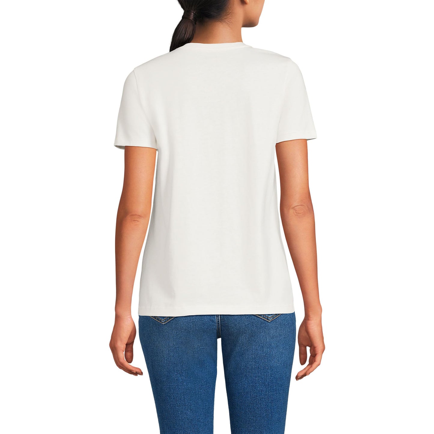 Lands' End Womens SS Relaxed Supima V Neck T Shirt Ivory Tall Small