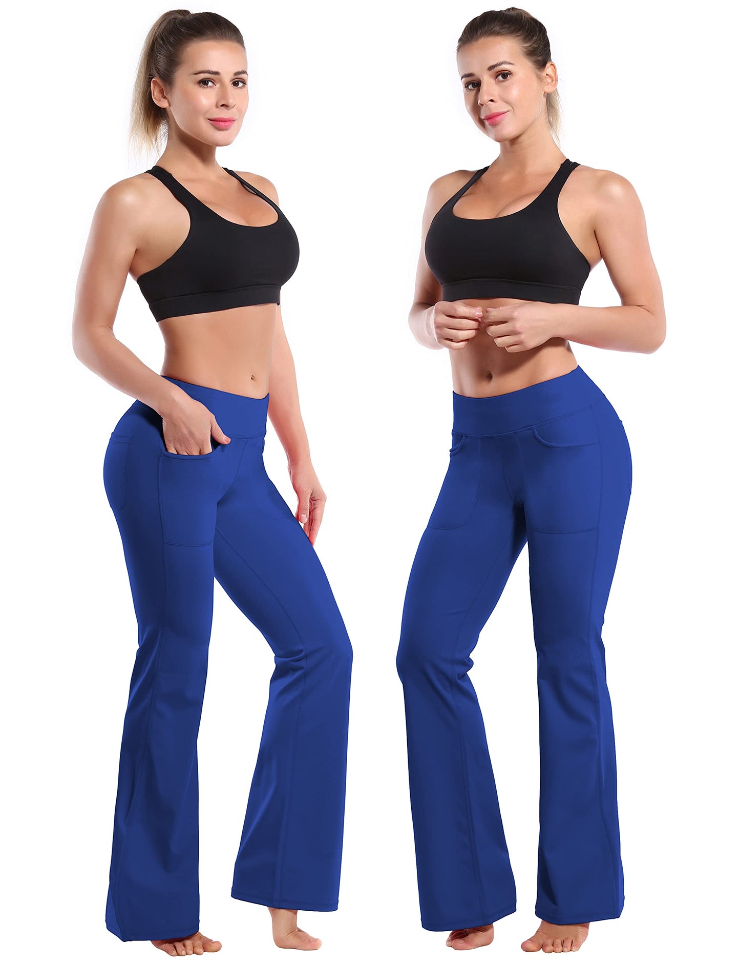 BUBBLELIME 29"/31"/33"/35" 4 Styles Women's High Waist Bootcut Yoga Pants - Out Pockets_Navy M-35 Inseam