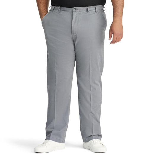 IZOD Men's Big and Tall Performance Stretch Flat Front Pant, Smoked Pearl