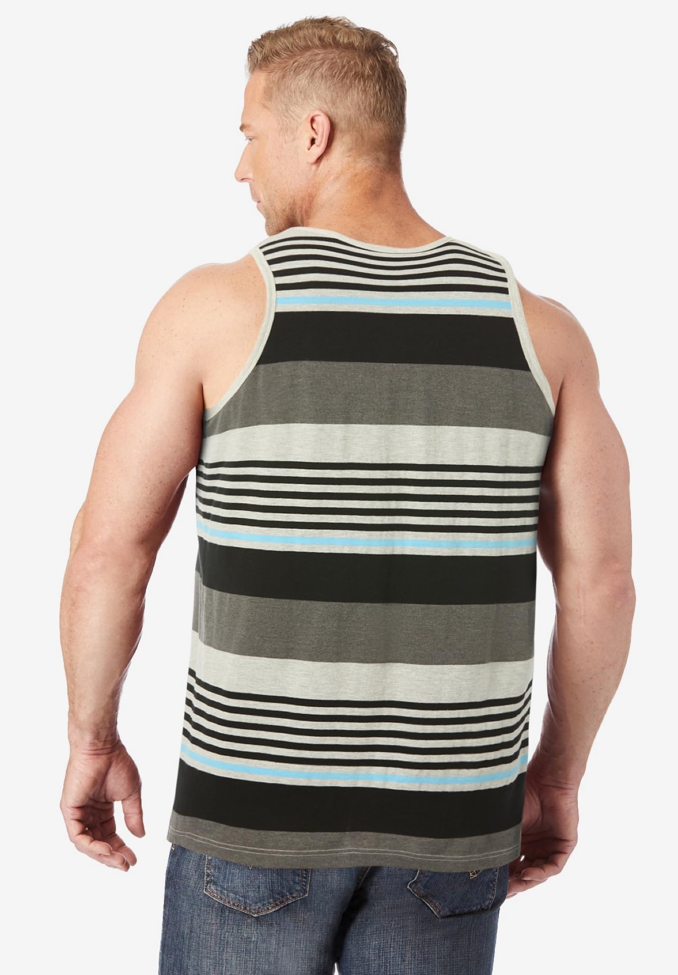 KingSize Men's Big & Tall Shrink-Less Lightweight Longer-Length Tank - XL, Grey Stripe