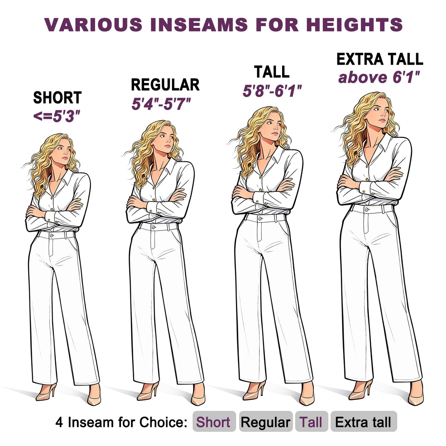 iChosy Womens High Waist Wide Straight Leg Trousers Casual Slacks Dress Pants with Pockets Blueish White 10 ExtraTall